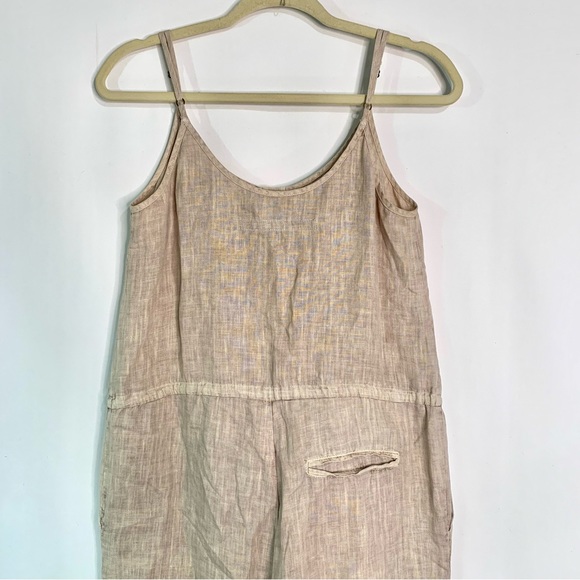 ENZA COSTA French Linen Jumpsuit Sz 0 Tan Sleeveless Neutral Casual - Picture 9 of 12